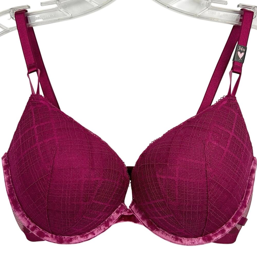 VICTORIA'S SECRET Sexy Tee Push-Up Magenta Lace Velvet Bra 34D NWT